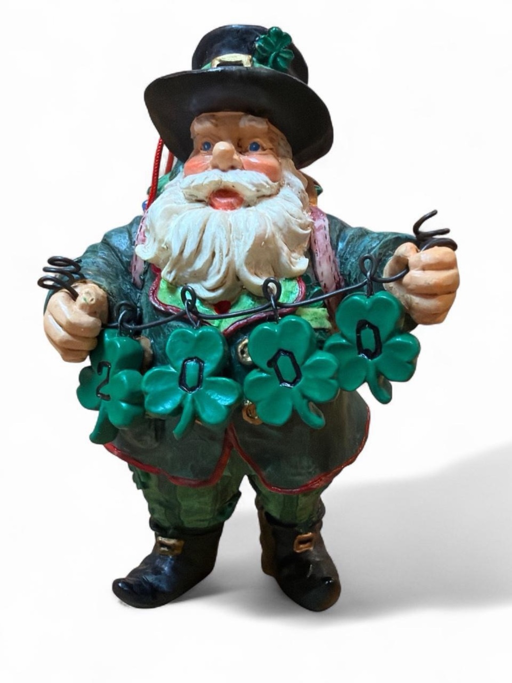 Vintage Kurt Adler Irish Green Shamrock Santa ornament LIKE NEW